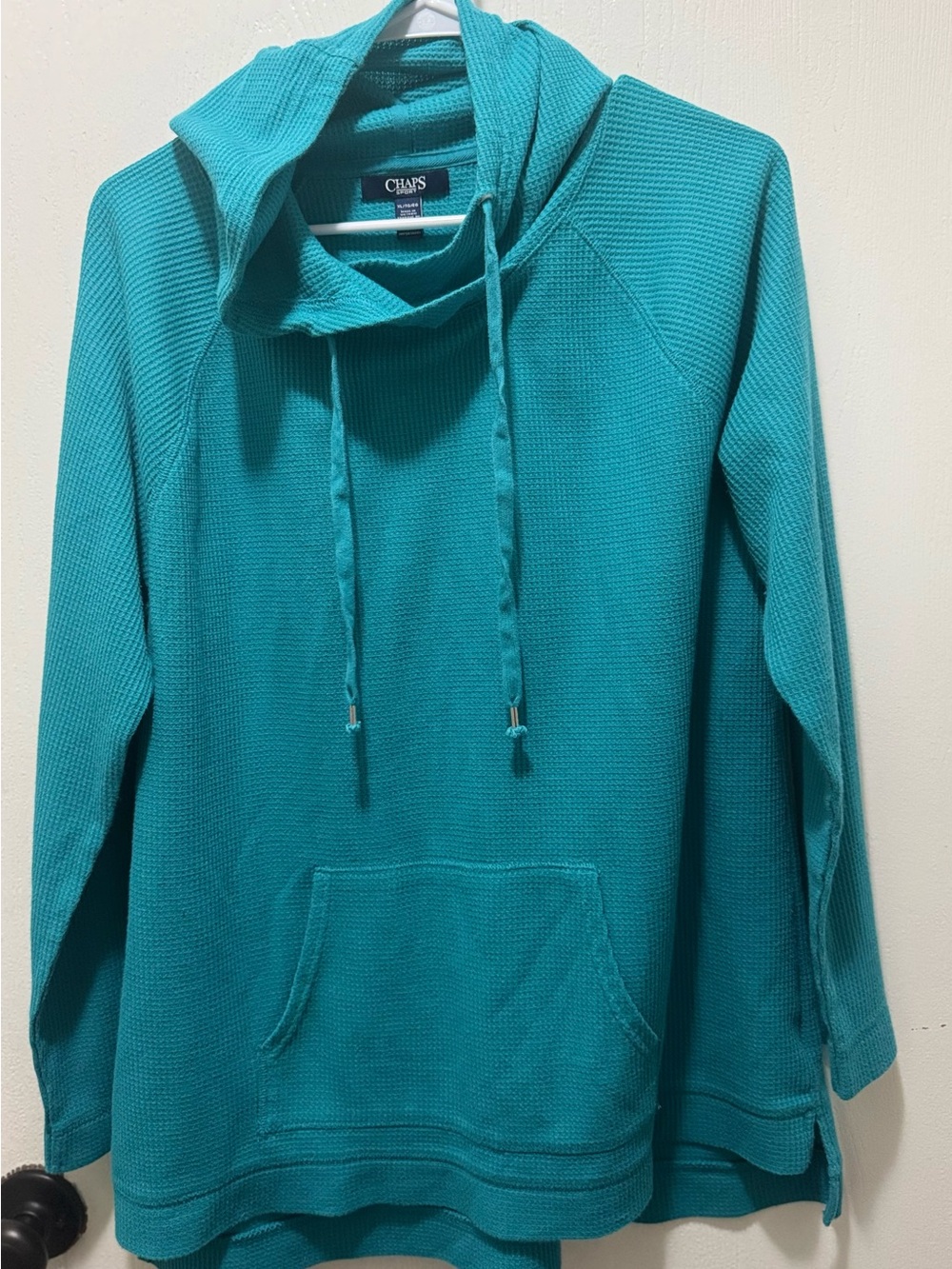Chaps Teal Waffle Knit Cowl Neck Hoodie